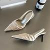 Brand Woman Slingback Shoes Fashion Spring New Fashion Ladies High Heels Elegant Med Heel Pointed Toe Slip On Sandals