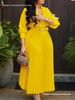 Women's Spring V-Neck Solid Color Long Sleeve Pleated Dress