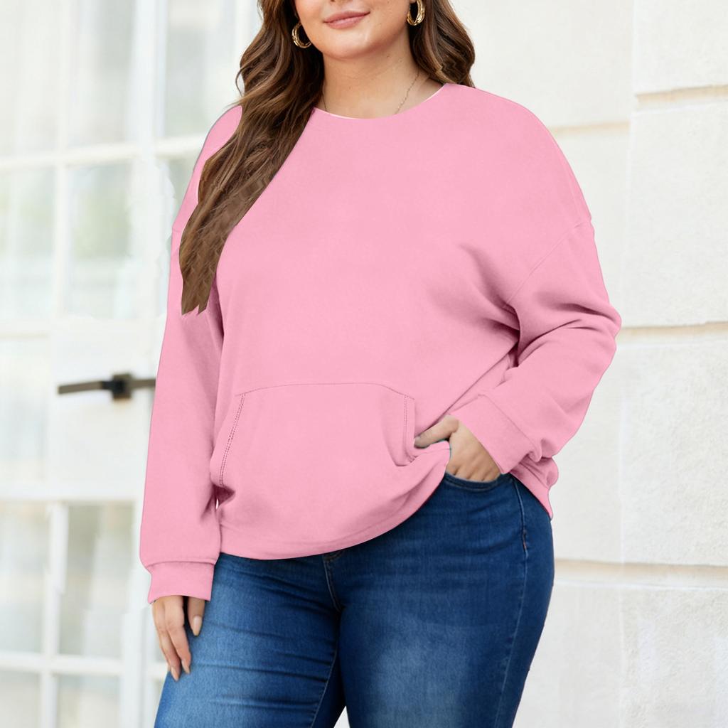 Plus Size Sweatshirt För Kvinnor Oversized Crewneck Långärmad Pullover Toppar