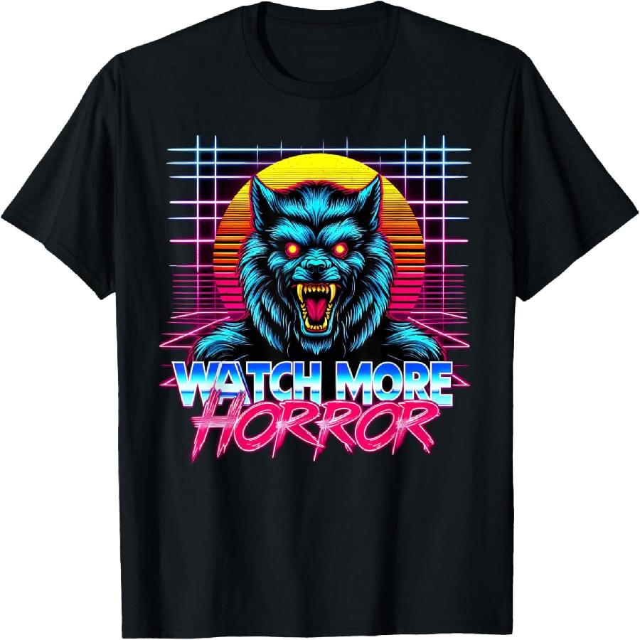 Watch More Horror Retro 80s Synthwave Style Werewolf Graphic T-Shirt XXXXXL чёрный
