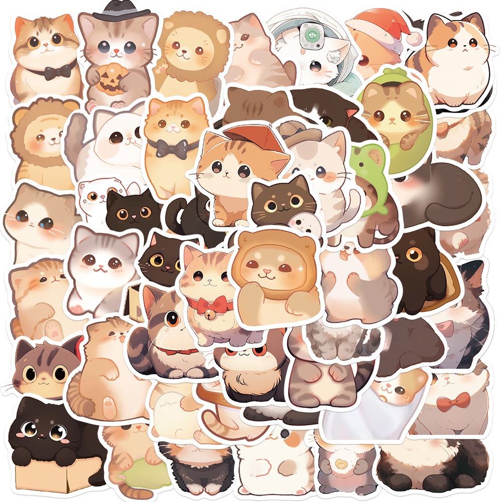 50 Cartoon Round-eyed Cat Doodle Stickers Decorate Guitar Notebook Suitcase DIY Waterproof Stickers