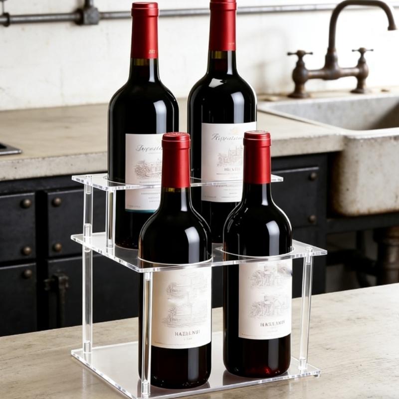 Clear Acrylic Bottle Display Rack with 2 Levels for Showcasing Condiments and Wine