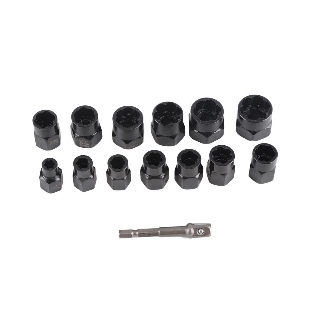14 Pcs Set Nut Bolt Extractor Alloy Steel High Hardness Anti Slip Bolt Nut Remover with Socket Adapter Bar