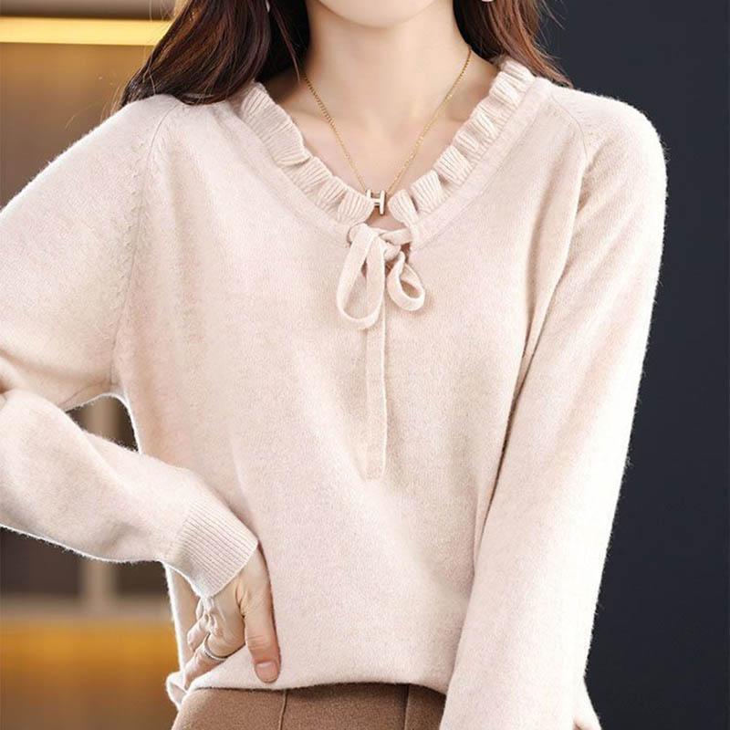 Sweater for Women Autumn Winter Thickened  Warm Knitted Stretchy Long Sleeve Oversize V-neck Tops