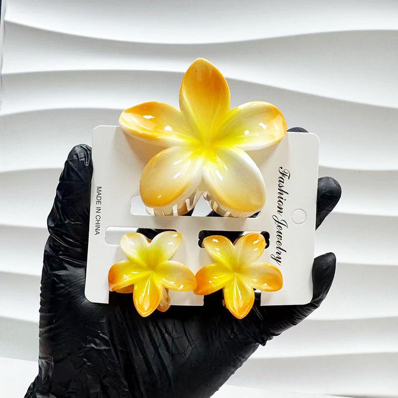Sada skřipců do vlasů s frangipani: Květinové vlasové doplňky s imitací mramoru pro módní svátky