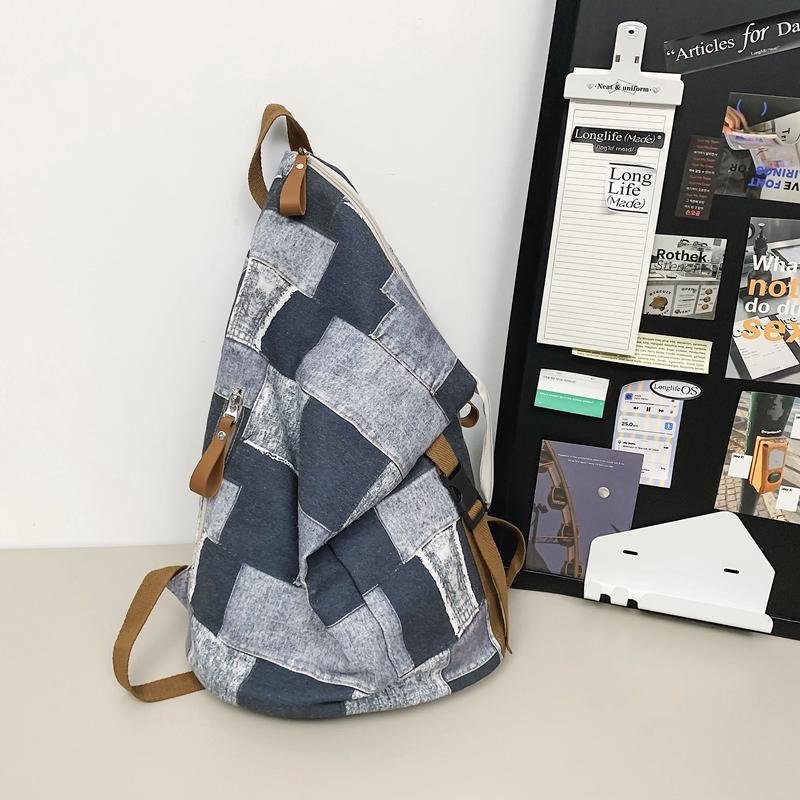 Denim Color Block Dámský batoh Pánské kostkované batohy Velkokapacitní taška přes rameno Studentská školní taška