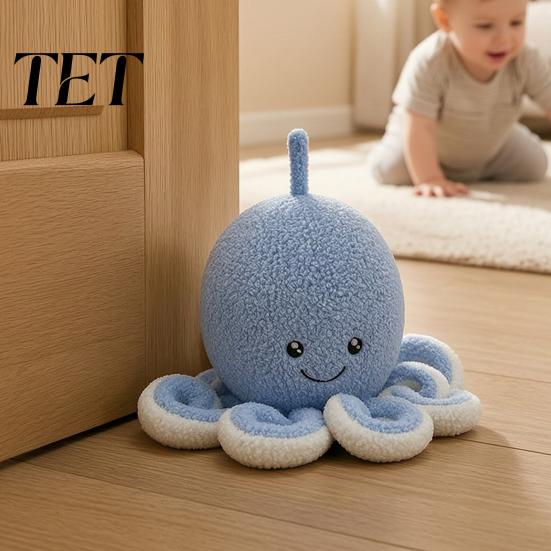 Child Proof Door Stop Plush Octopus Decorative Doorstop, Weighted Fabric Stopper for Home Marine Themed Wedge Office, Ocean Animal Floor Holder