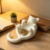 3D Printed Sculpted Black Cat Tray Cute Kitten Jewelry Trinket Dish with Hollow Belly Desktop Decorative Ring Holder for Earrings Bracelets Necklaces