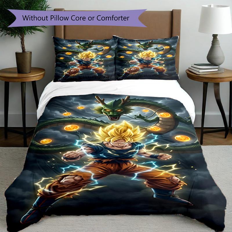 Set copripiumino 3 pezzi (1*Copripiumino + 2*Federe, Senza Nucleo), Set Biancheria da Letto con Stampa DRAGON BALL, Decorazione Camera da Letto, Stagione Unica, Regalo di Compleanno