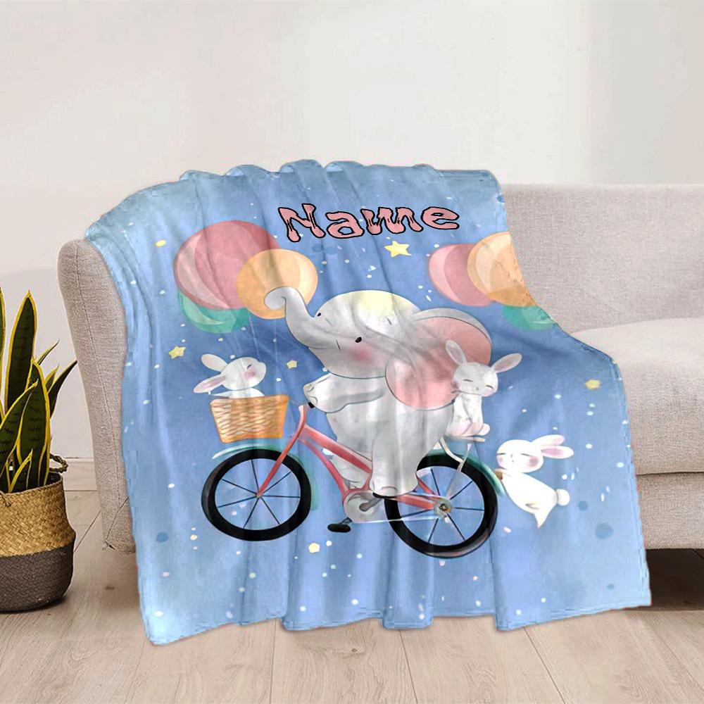 Cute Bunny With Pink Bow Home Customize Your Name Blankets Soft Cozy Lightweight Allseason Multipurpose Blanket For Picnics Sofas Offices Beds Living