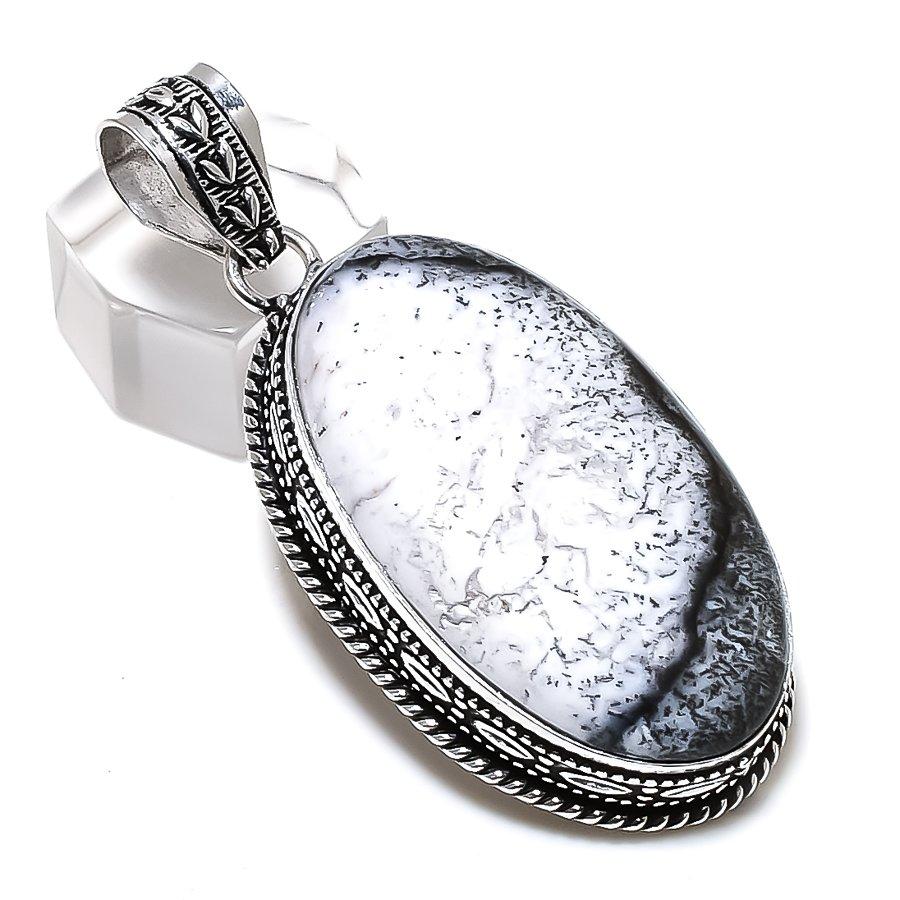 Pierre Précieuse Opale Dendritique Naturelle Fait Main Argent Sterling 925 Pendentif 2,32" r1W20