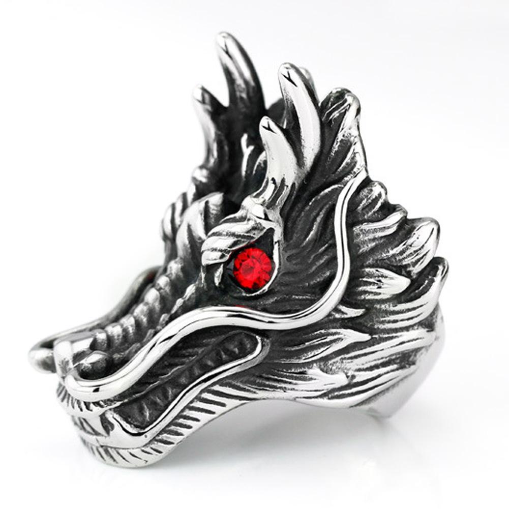 European and American Domineering Red Eye Dragon Head Ring Retro Men's Punk Jewelry Fashion Ring