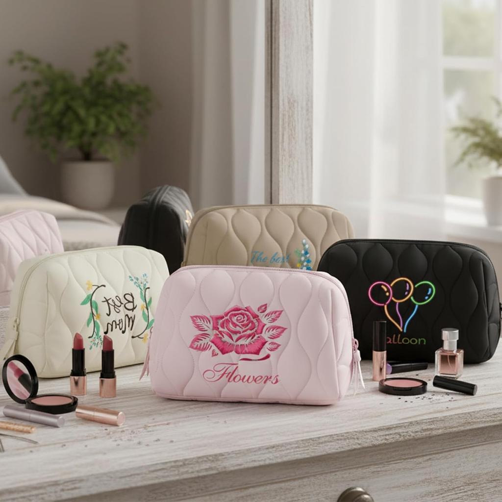Customized Makeup Bag Quilted Travel Cosmetic Bag Travel Zipper Pouch - Cosmetic Organizer for Women