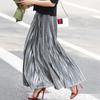 Women Maxi Skirt Golden Long Skirt Elastic High Waist Pleated Slimming Design Spring Summer