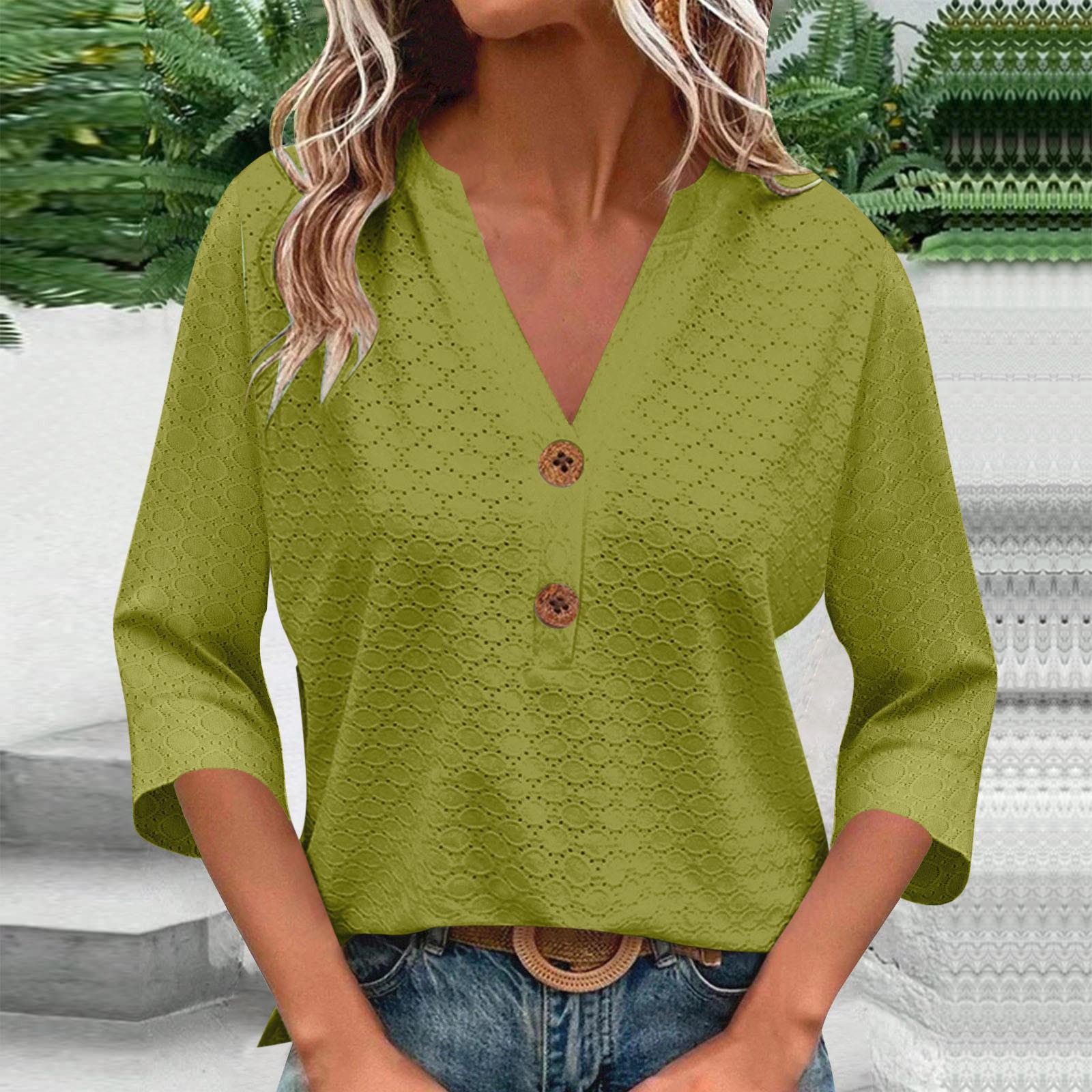 

Женская модная свободная повседневная блузка на пуговицах с V-образным вырезом и рукавами три четверти L армия зеленый