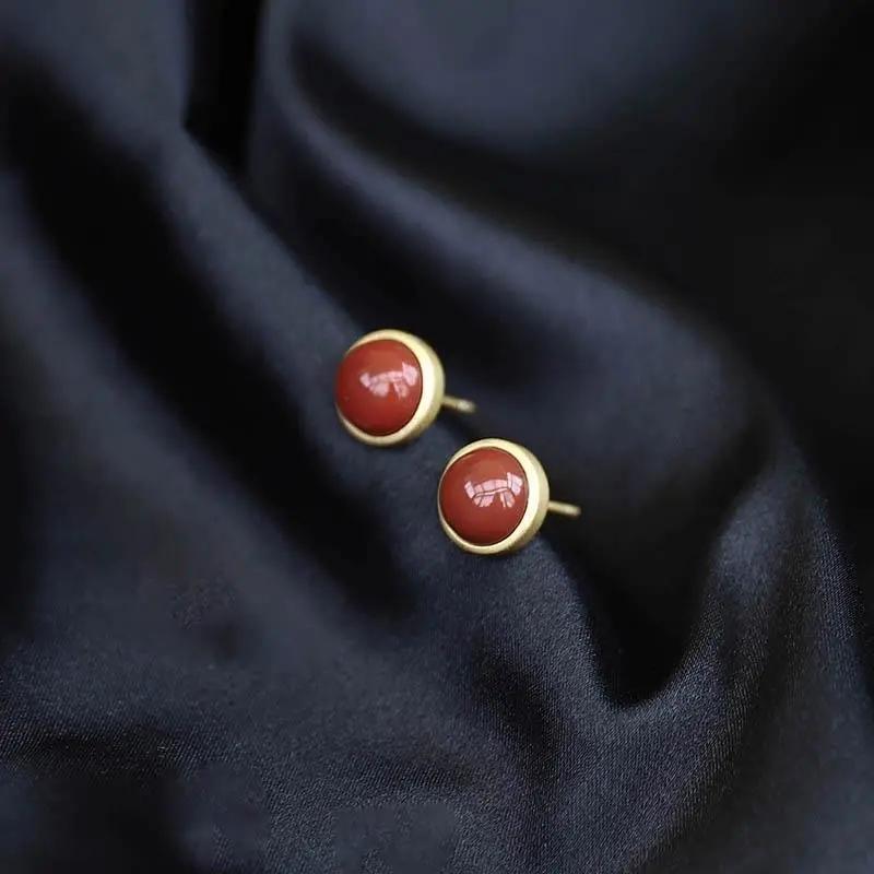 Inspiration Design Inlaid Southern Red Tourmaline Round Stud Earrings Women s  Simple Vintage Everyday Party Accessories