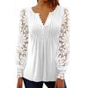 Women's Casual Color Long-sleeved Lace Sleeve Pleated Button T-shirt