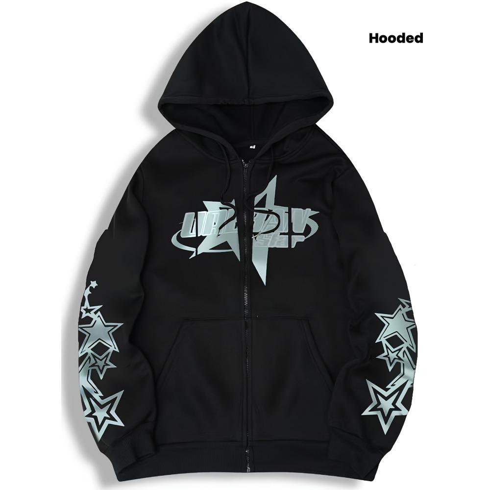 Autumn and Winter New Men s Hooded Fashion Trend Printed Casual Sports Hoodie Zipper Jacket S