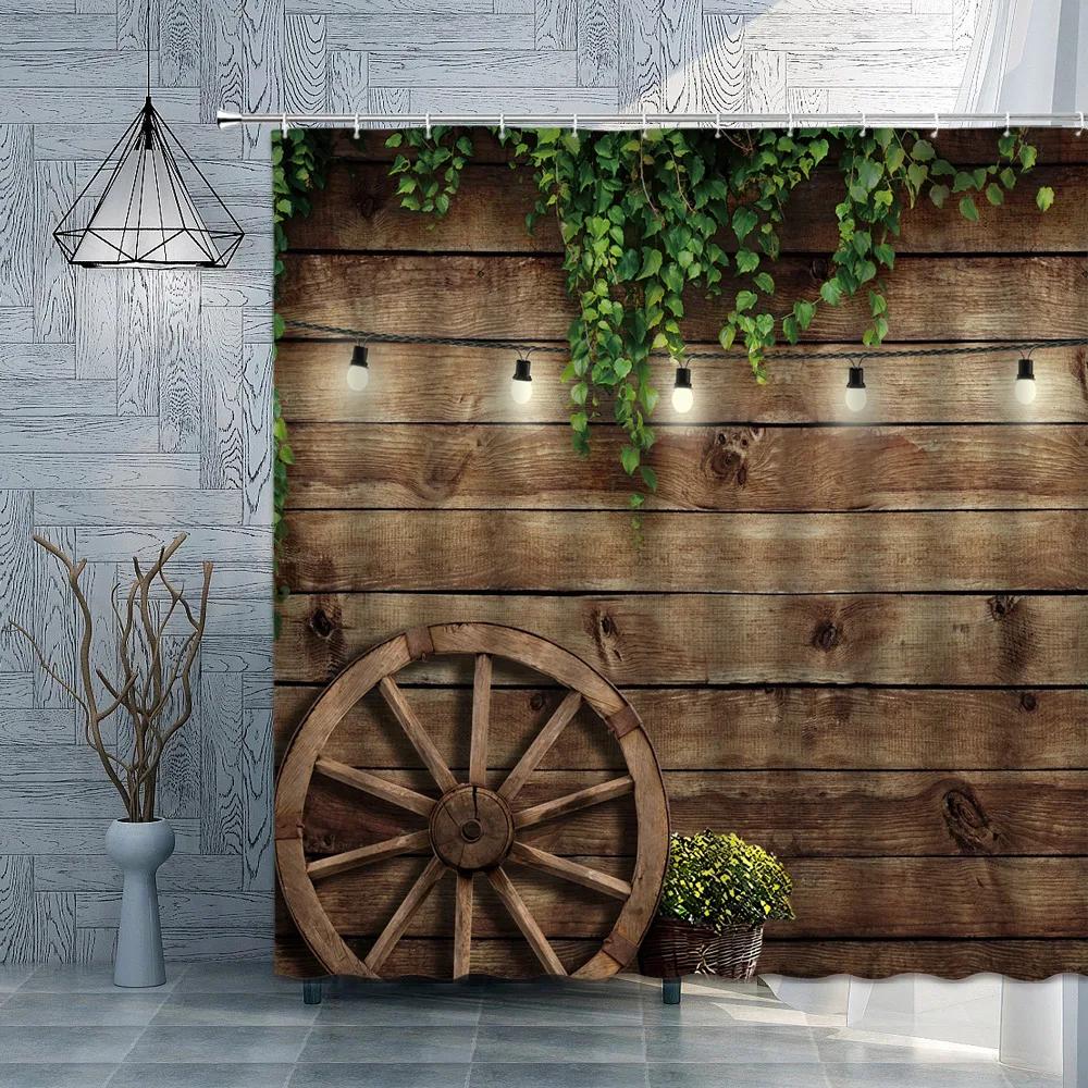 Old Wooden Door Shower Curtain Farm Barn Door Rural FarmHouse Decoration Polyester Fabric Bath Curtain Bathroom Accessories Set