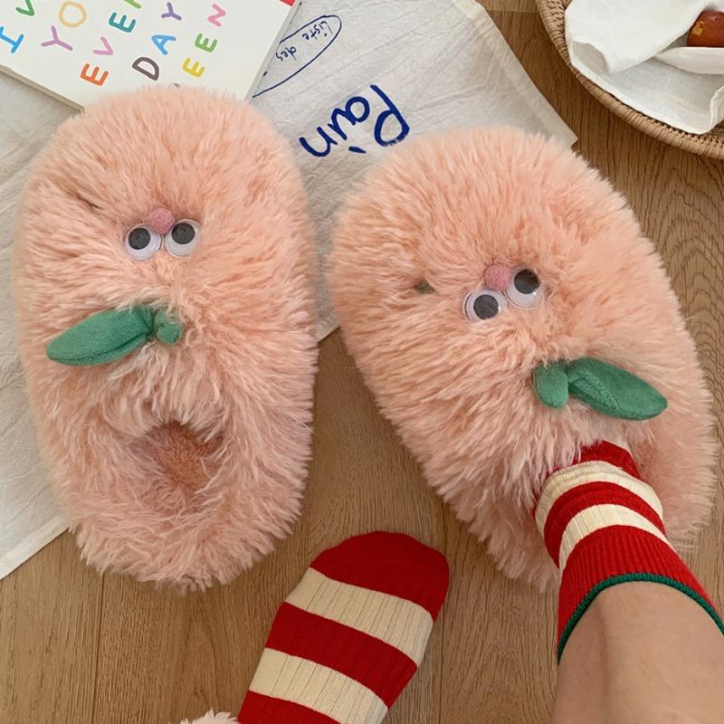 Female winter cute little orange plush cotton slippers warm home indoor confinement soft bottom bag head slippers