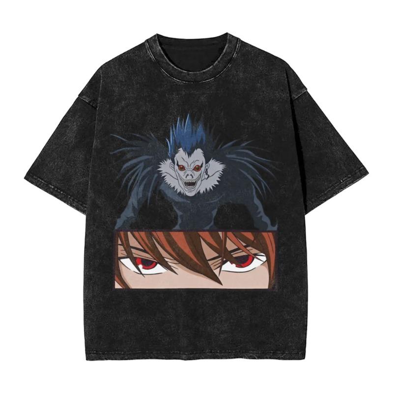 Manga DEATH NOTE T Shirts L Lawliet Graphic Print T-Shirts Washed Oversize Tshirt Short Sleeve Cotton Soft Tee Men Women Clothes