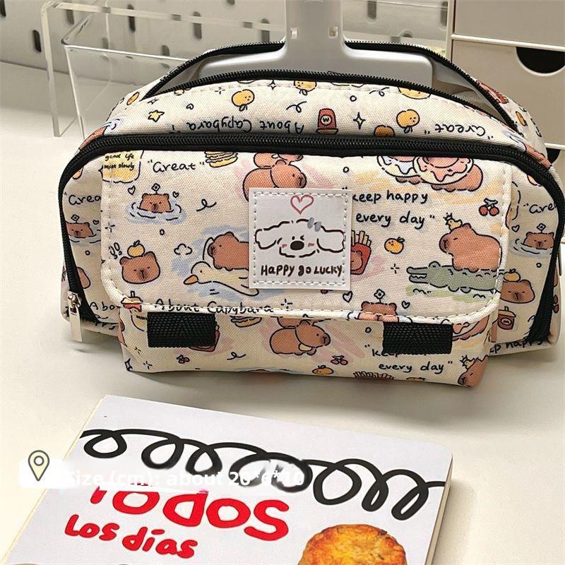 Capybara Canvas Pencil Case With Large Capacity For Students And Office Use