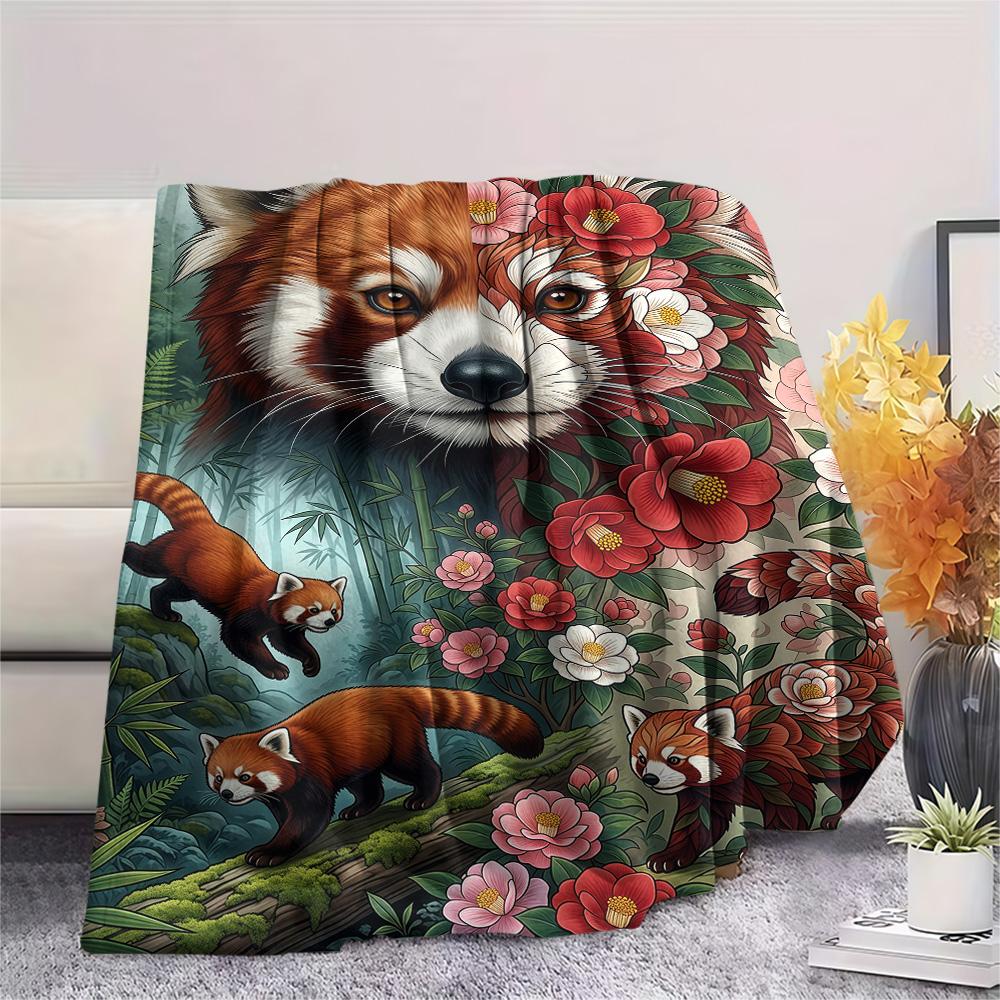 1PC Cute little panda Print FlAannel Blanket, High quality Comfortable for All Seasons, Home Decor, Warmth and Comfort