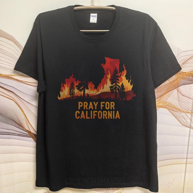 Übergroßes Sommer Herren T-Shirt Kalifornien Feuer Silhouette Bäume Gebet Kurzarm Bequem Rundhals T-Shirt