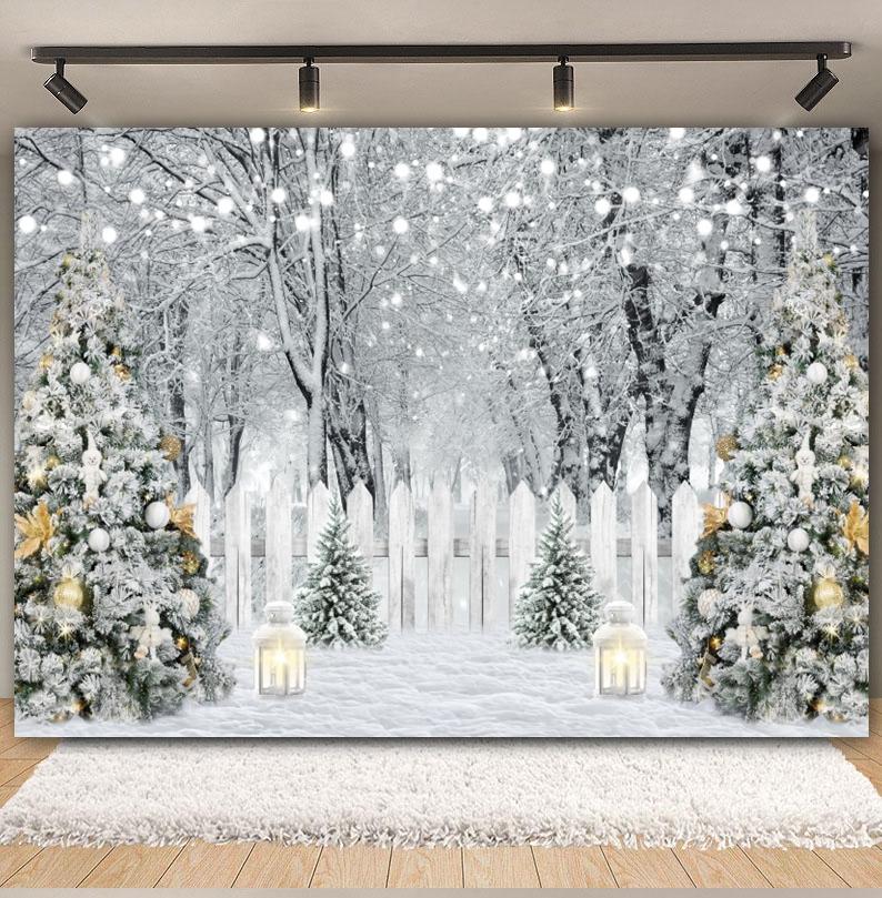 Winter Forest Scene Backdrop for Photography Snow Snowflake Xmas Tree Natural Landscape Christmas Baby Portrait Photo Background