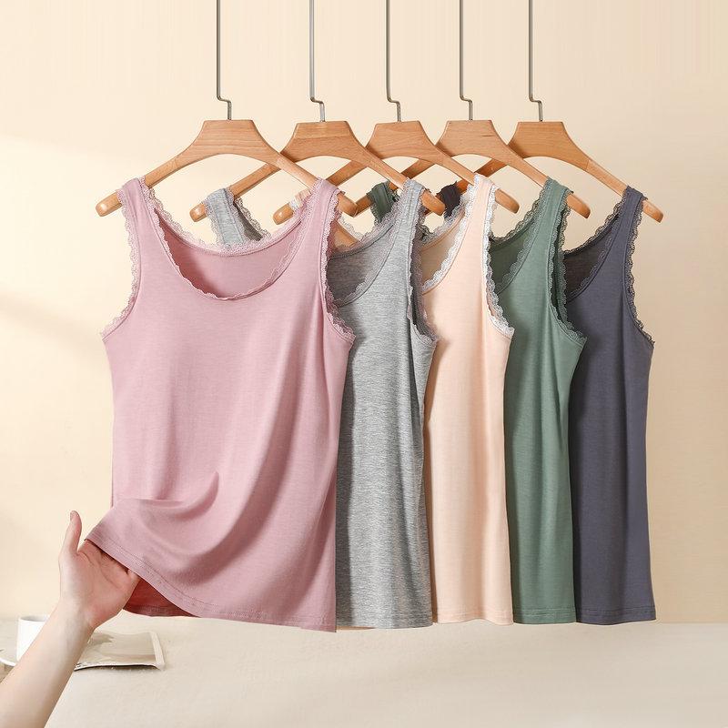 Plus Size L to 4XL Bra Padded Tank Tops Women's Lace Trim Camisole Bralette Casual Daily Layering Underwear Sleeveless Tee Tops