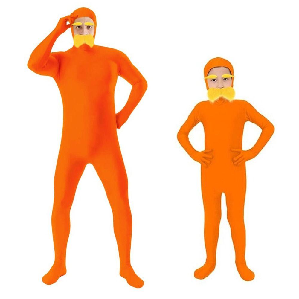 Yellow Mustache and Eyebrow Halloween Costume Spandex Jumpsuit Costume  for Adult Kids