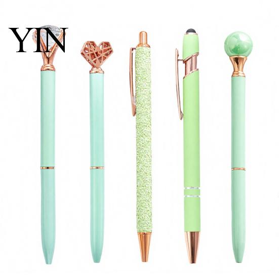 Refillable Metal Ink Pen 5PCS Diamond Ballpoint Pens, with Sparkling Rhinestone Decor, Smooth Press Mechanism Writing Pen, for Kids Adults Stationery
