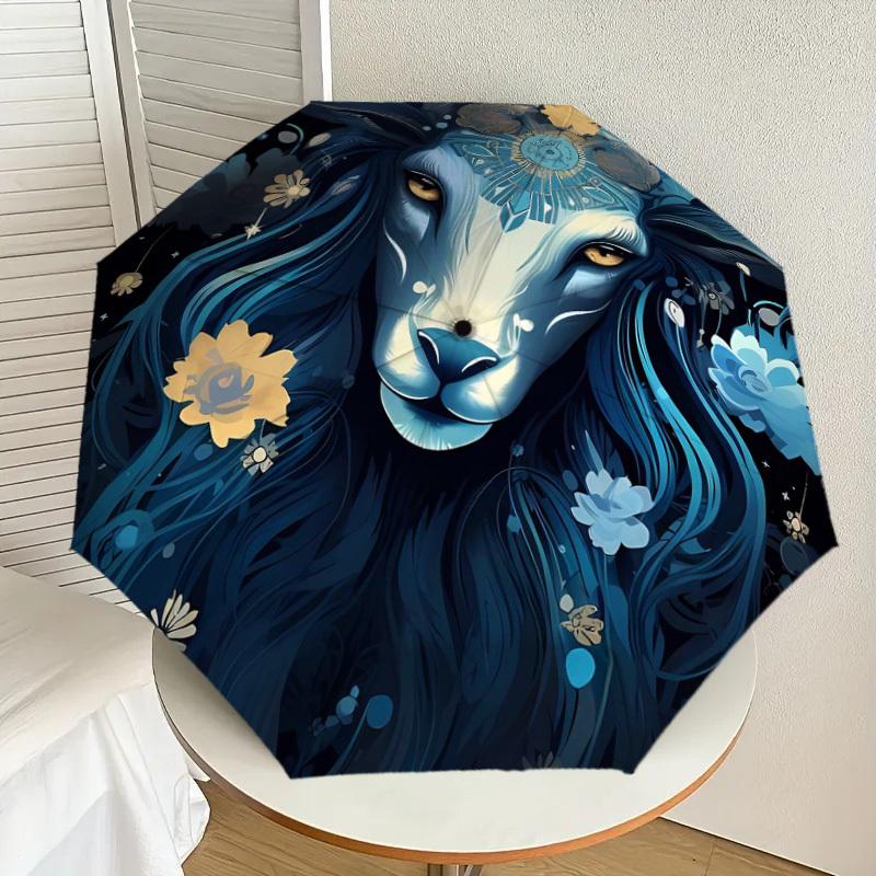 

1pc Blue Floral Zodiac Goat Head Umbrella with Plastic Handle,Suitable for All Seasons Home Travel Outdoor UmbrellaDD488