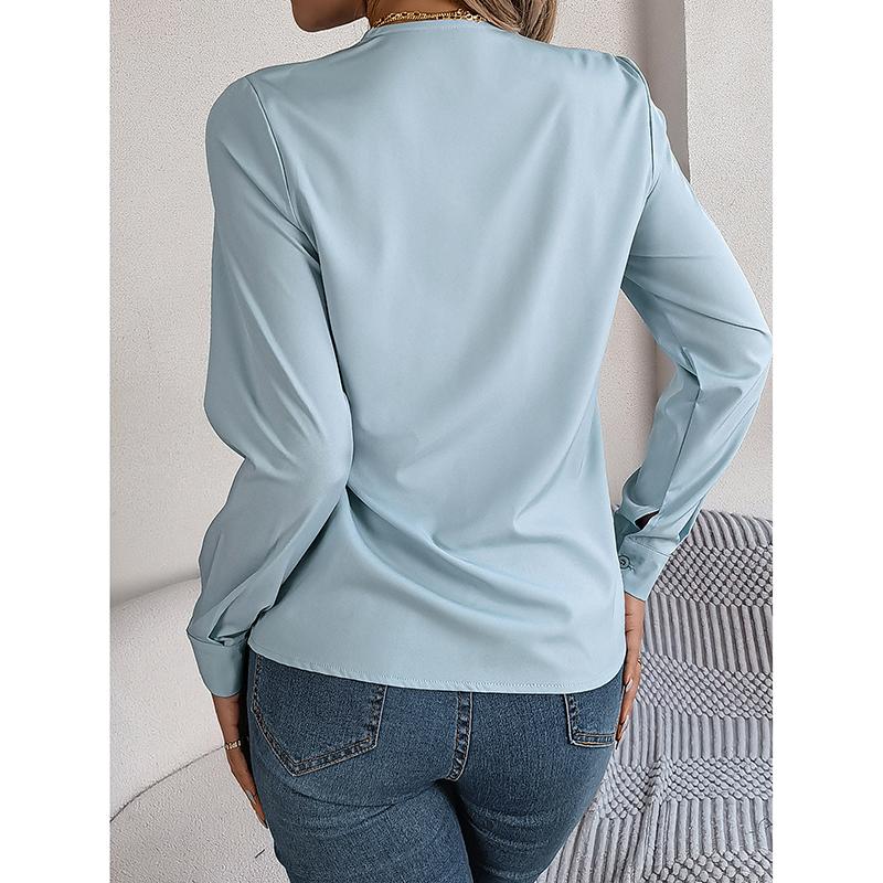 Women's Blouses Solid Color Long Sleeve Sleeved Tops Female Sexy V Neck Casual Loose Pullover Lady Elegant Autumn Shirts