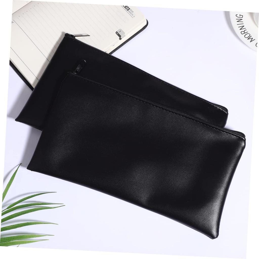 EXCEART PU Leather 2-Piece Zippered Money Bag Wallet Pouch for Coins, Checks, Cosmetics, and Cash Organizer, 28x6x0.4 Inches