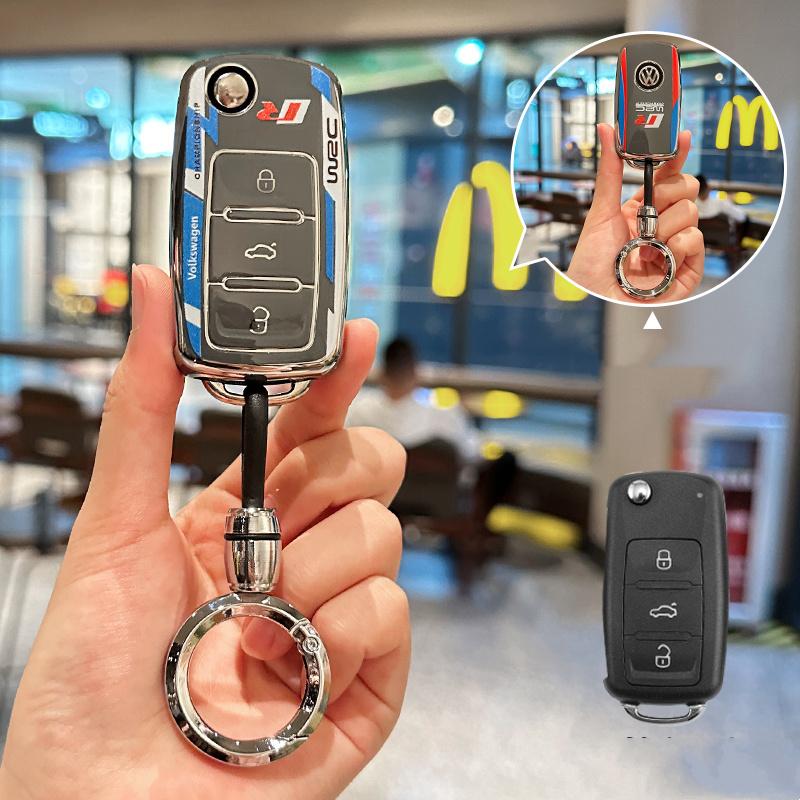 For VOLKSWAGEN TPU Car Remote Flip Key Case Cover Shell For Volkswagen VW Polo Golf Passat Tiguan Beetle Caddy T5 Up Eos Keychai