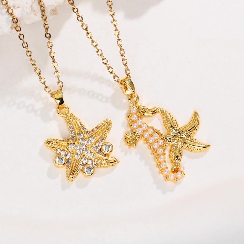 Personalized Ocean Series 18k Gold-Plated Hip Hop Necklace with Micro-Inlaid Diamonds for Women