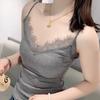 #Early Autumn New Spice Girl Wind Polished Lace Splicing Warm Sling Vest Slim One-piece Woman with Chest Pad