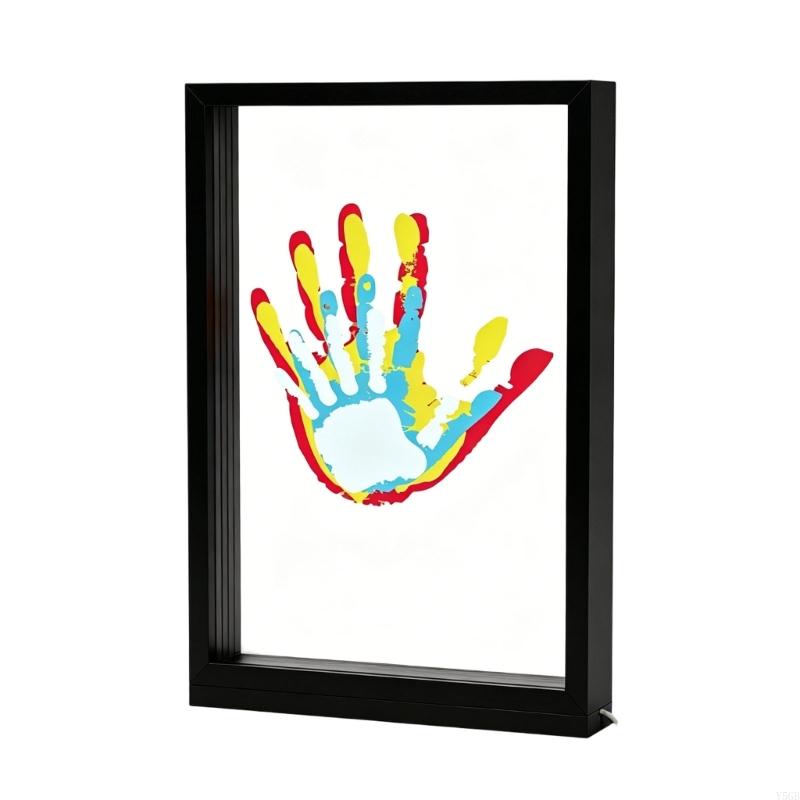Shared Family Print Art Display with 4 Clear Inserts, Warm Light and USB Cord for Indoor Handprint Display Use Y5GB