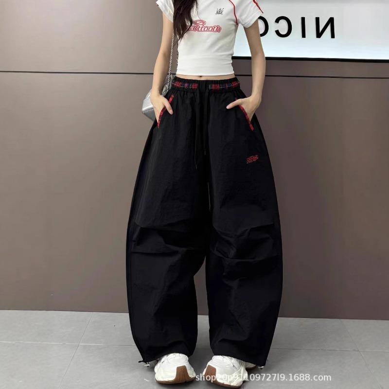 Loose bf lazy wind paratrooper pants men's and women's quick-drying wide-leg tooling pants contrasting color embroidery scimitar trousers