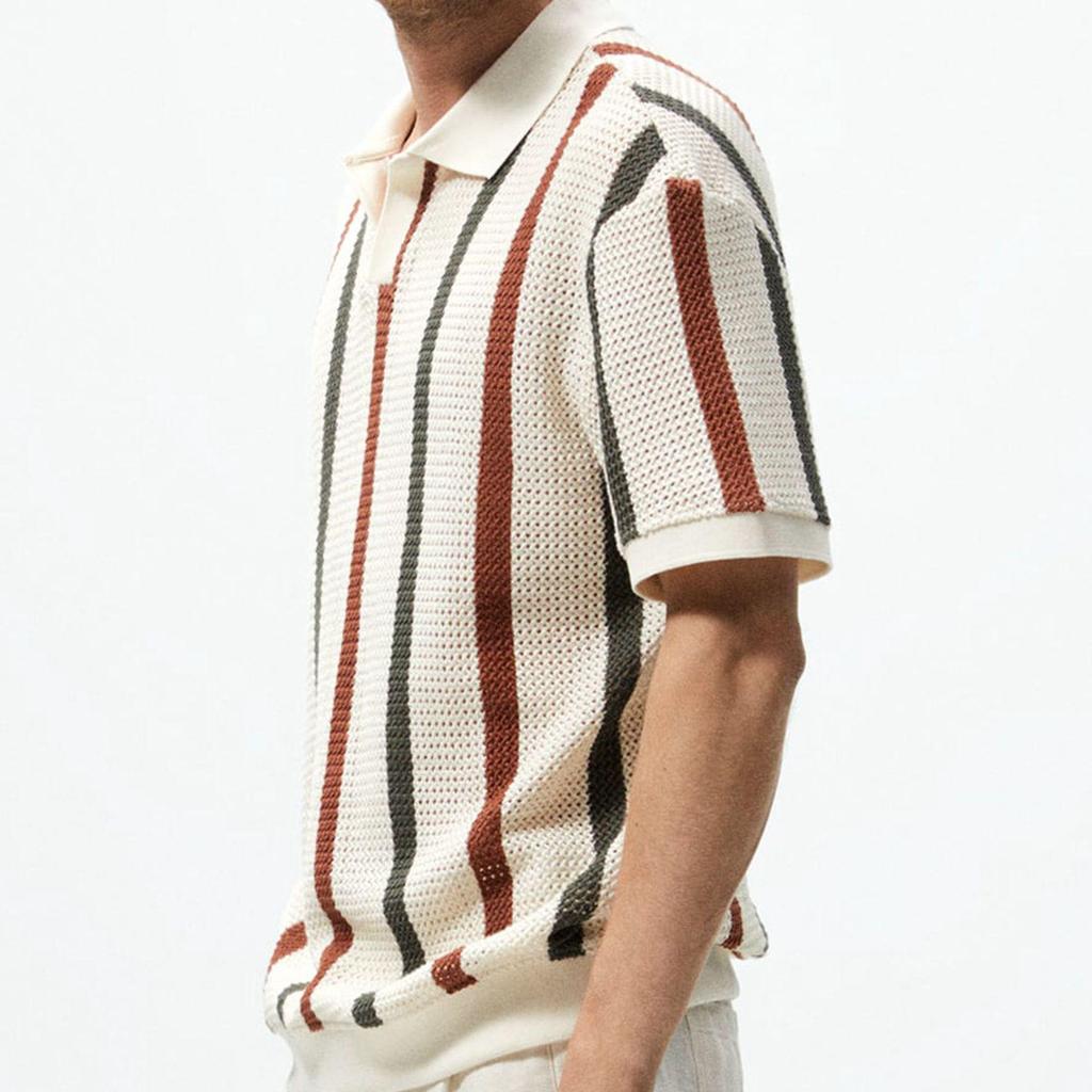 Maglione a Maglia Grossa con Lavorazione a Punto Vuoto a Strisce Bicolore in Lana Casual da Uomo Stile Europeo e Americano Polo