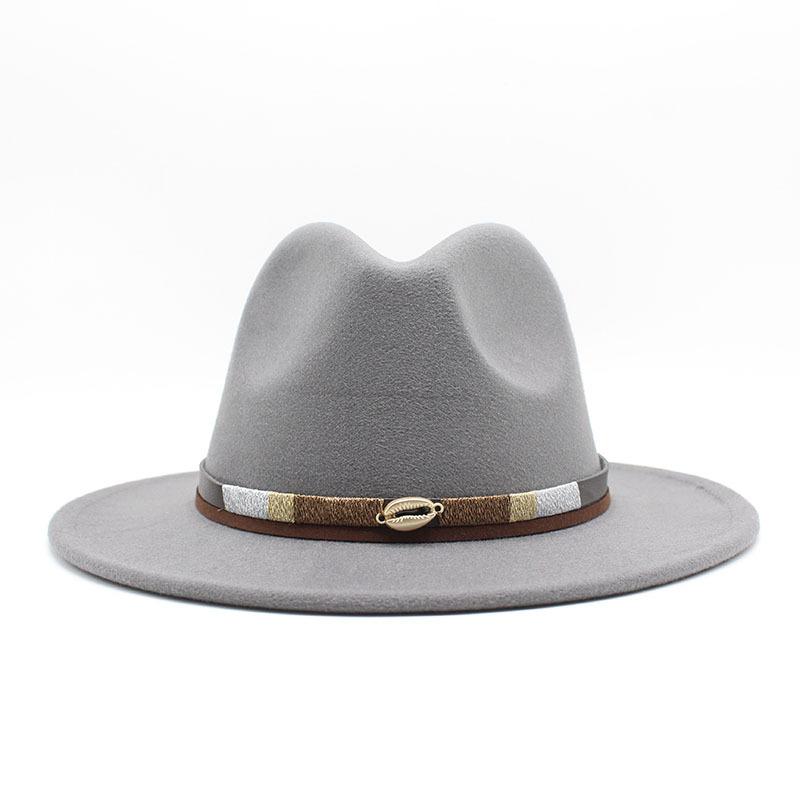 Весенняя простая повседневная теплая шерстяная цилиндрическая шляпа Универсальная британская шляпа-федора Мужская шляпа L（58-60cm） светло-серый