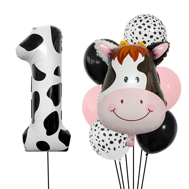 

Farm Theme Cow Head Aluminum Film Balloon Set Jungle Series Party Birthday Arrangement Decorative Props Cow number 1