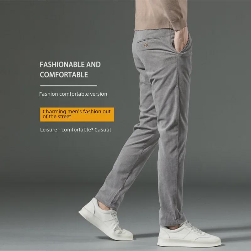 Men's Corduroy Casual Winter Pants with Plus Velvet - Korean Style Tapered Fit