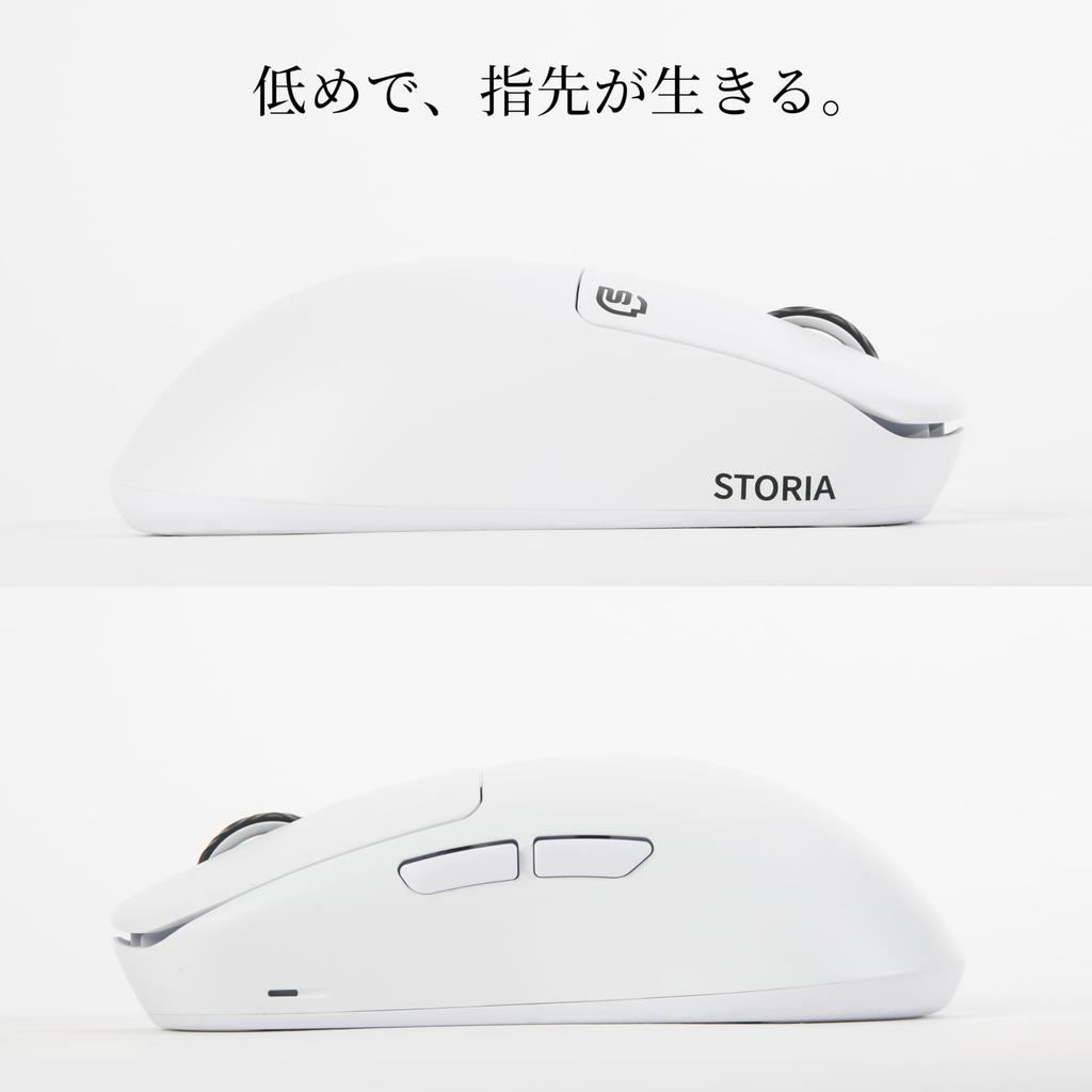 STORIA Gaming Mouse Kikyo Wireless Gaming Half Ergonomic 8000Hz Polling Low Mouse, Black, Design, PAW3950, Rate, Latency, Type-C, Ambidextrous,