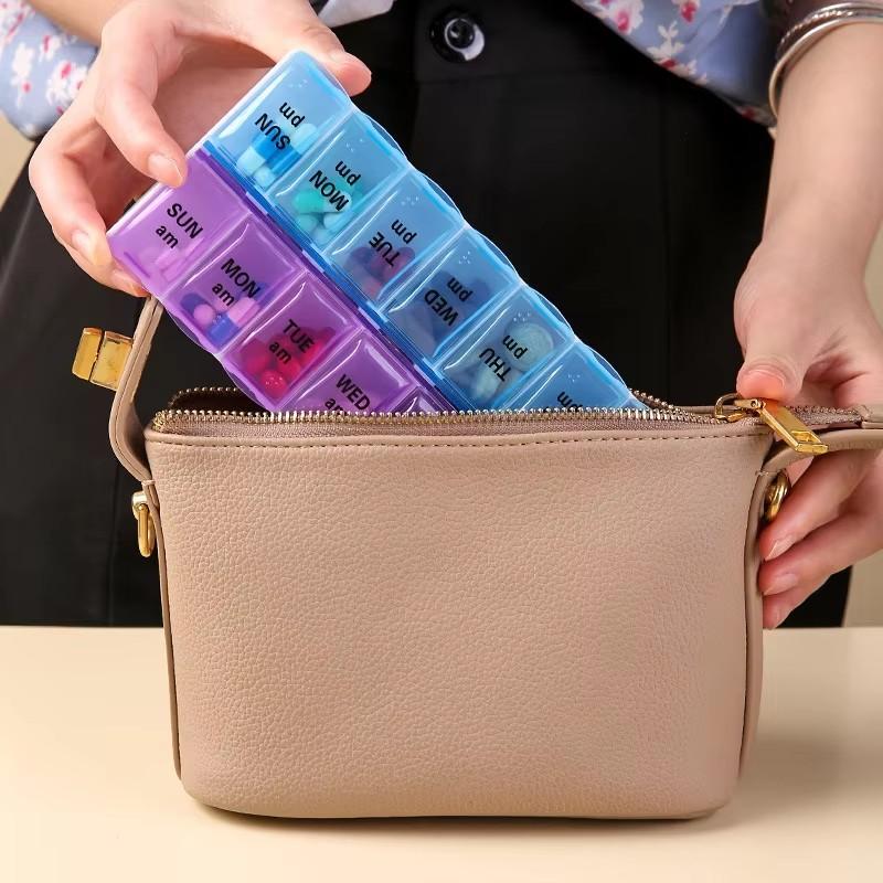Double row packaging 14 day portable convenient medicine box 7 days a week large capacity drug storage box