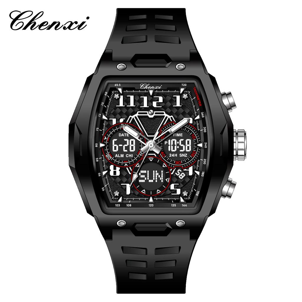 Chenxi Watch Barrel-Shaped Men'S Double Display Watch Sports Waterproof Large Dial Multi-Function Electronic Watch Men'S Watch