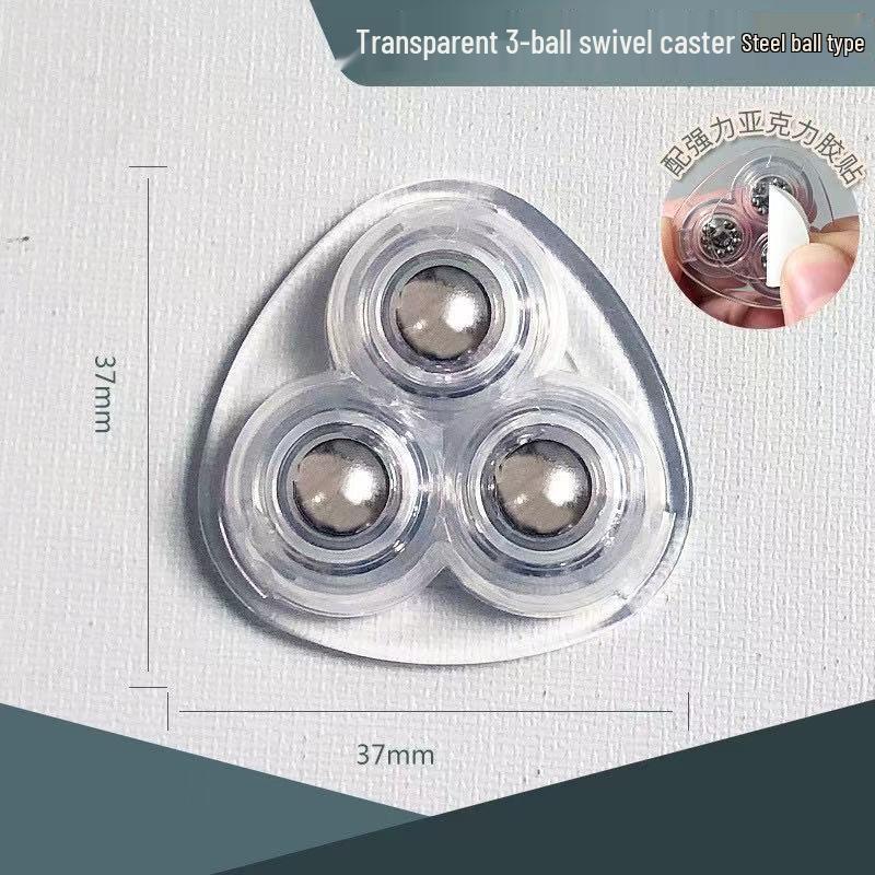 No-Punch Adhesive Triple Ball Casters - Silent, Wear-Resistant Rollers for Box Bases (Home/Office Use)