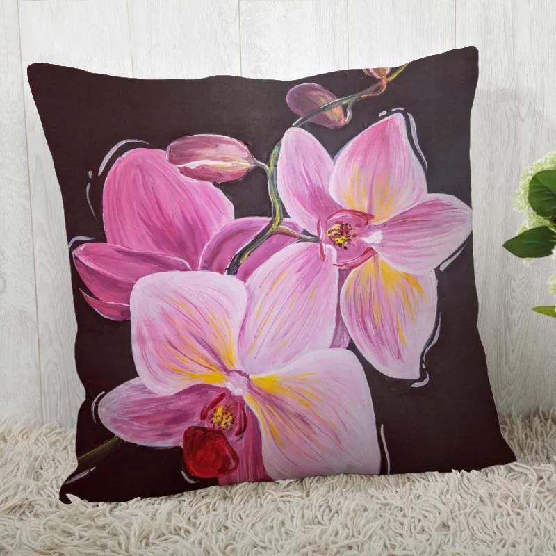 Neue Orchideenmalerei Kissenbezug Schlafzimmer Home Office Dekorative Blumen Kissenhülle Quadratisch Reißverschluss Kissenbezüge Satin Weich Kein Ausbleichen