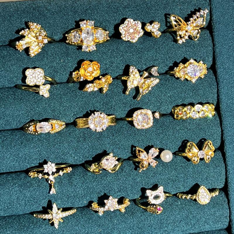 2026 Old Money Wind Exquisite Micro-inlaid Zircon Butterfly Flower Opening Ring Women's Light Luxury Geometric Stacking Wearing Versatile Niche Ring
